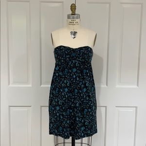 Betsey Johnson black blue rose strapless dress